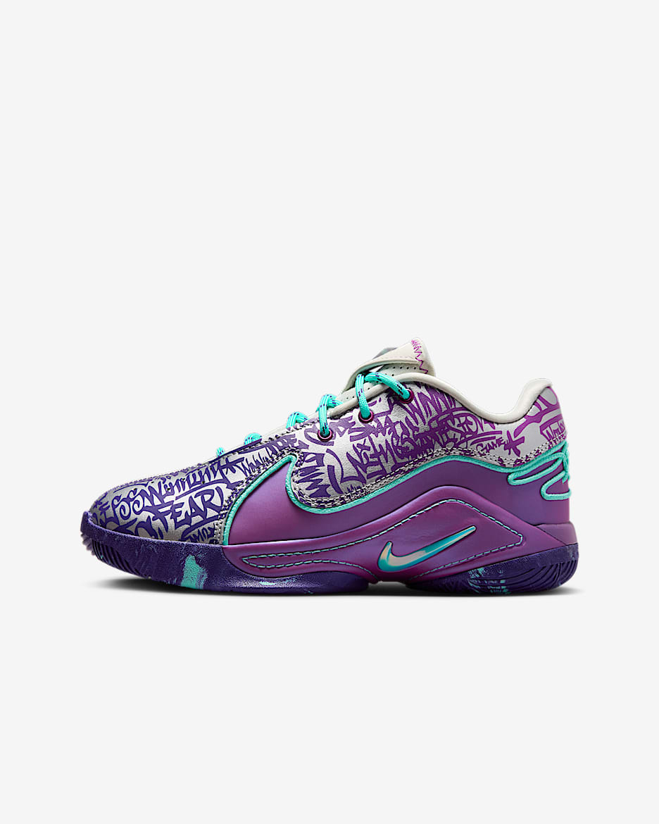 Tenis de básquetbol para niños grandes LeBron XXII - Perla suave/Morado vivo/Morado cancha/Hiperturquesa