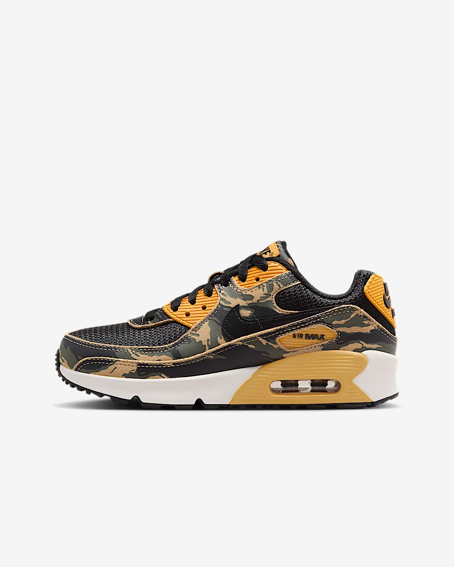 Nike Air Max 90 Older Kids' Shoes - Black/University Gold/Parachute Beige/Black