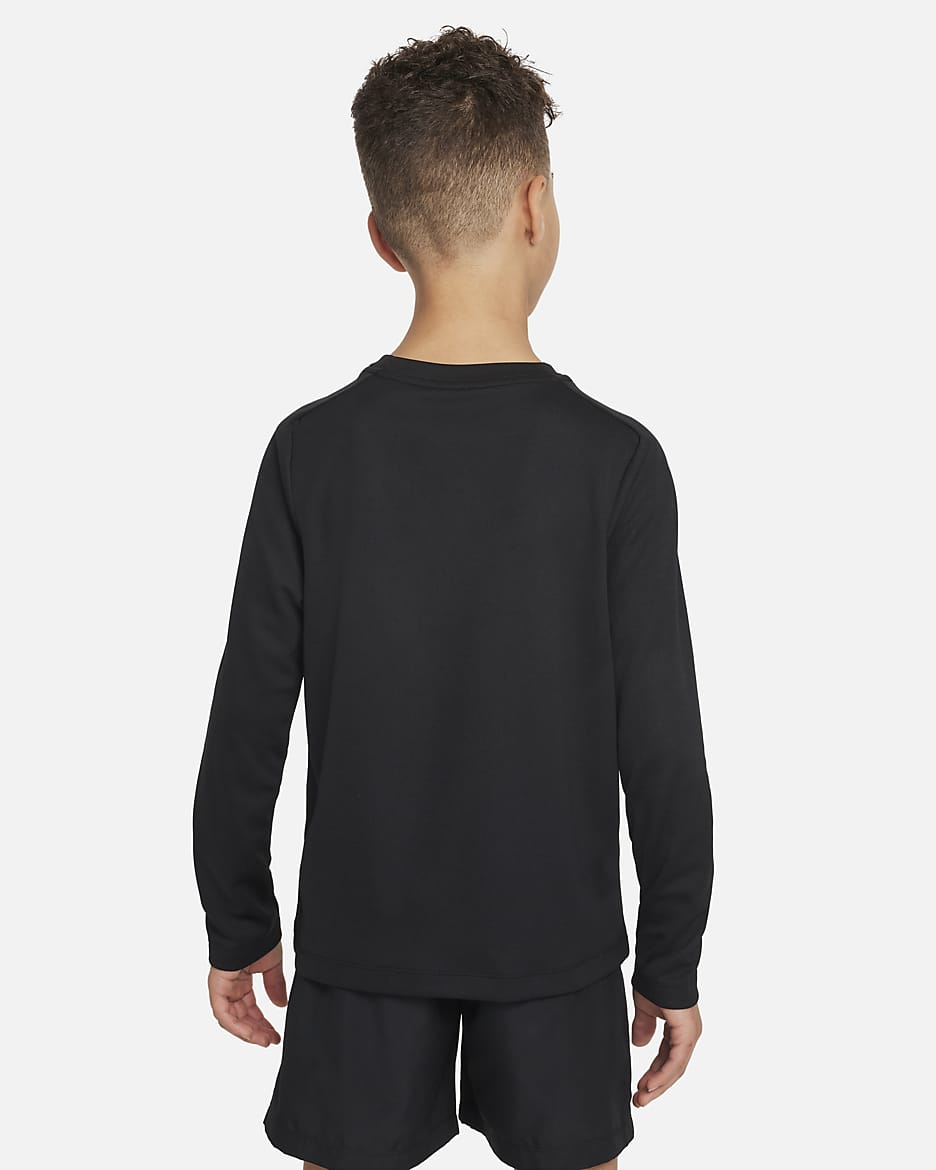 Nike Dri-FIT Multi+ langermet overdel til store barn (gutt) - Svart/Hvit