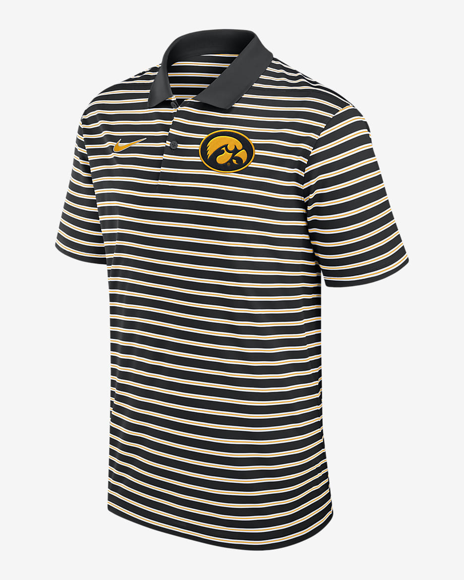 Iowa Hawkeyes Primetime Victory Striped Men's Nike Dri-FIT College Polo - Black