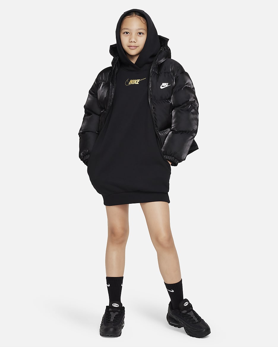 Nike Sportswear Club Fleece Big Kids' (Girls') Hoodie Dress - Black/Metallic Gold