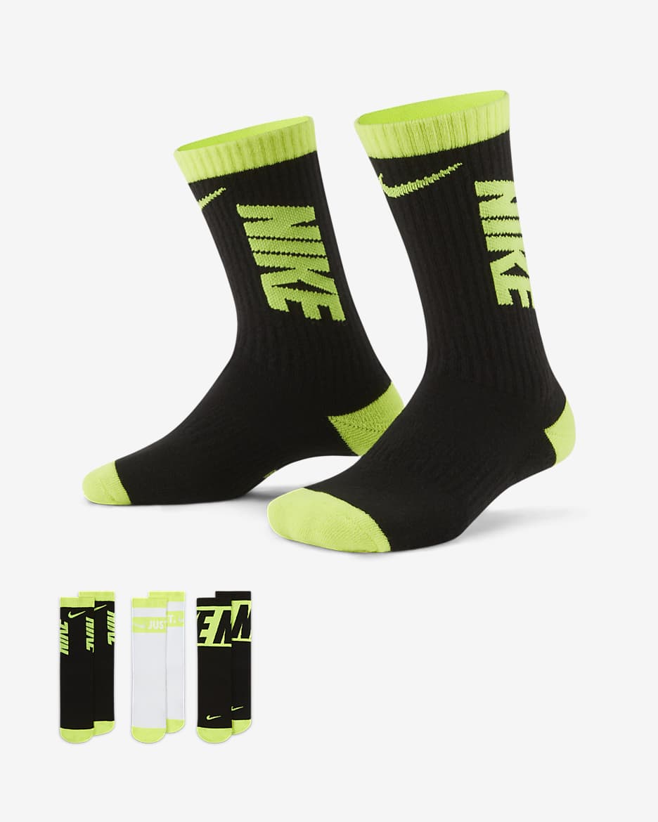 Nike Everyday 兒童緩震中筒襪 (3 雙) - 多種顏色