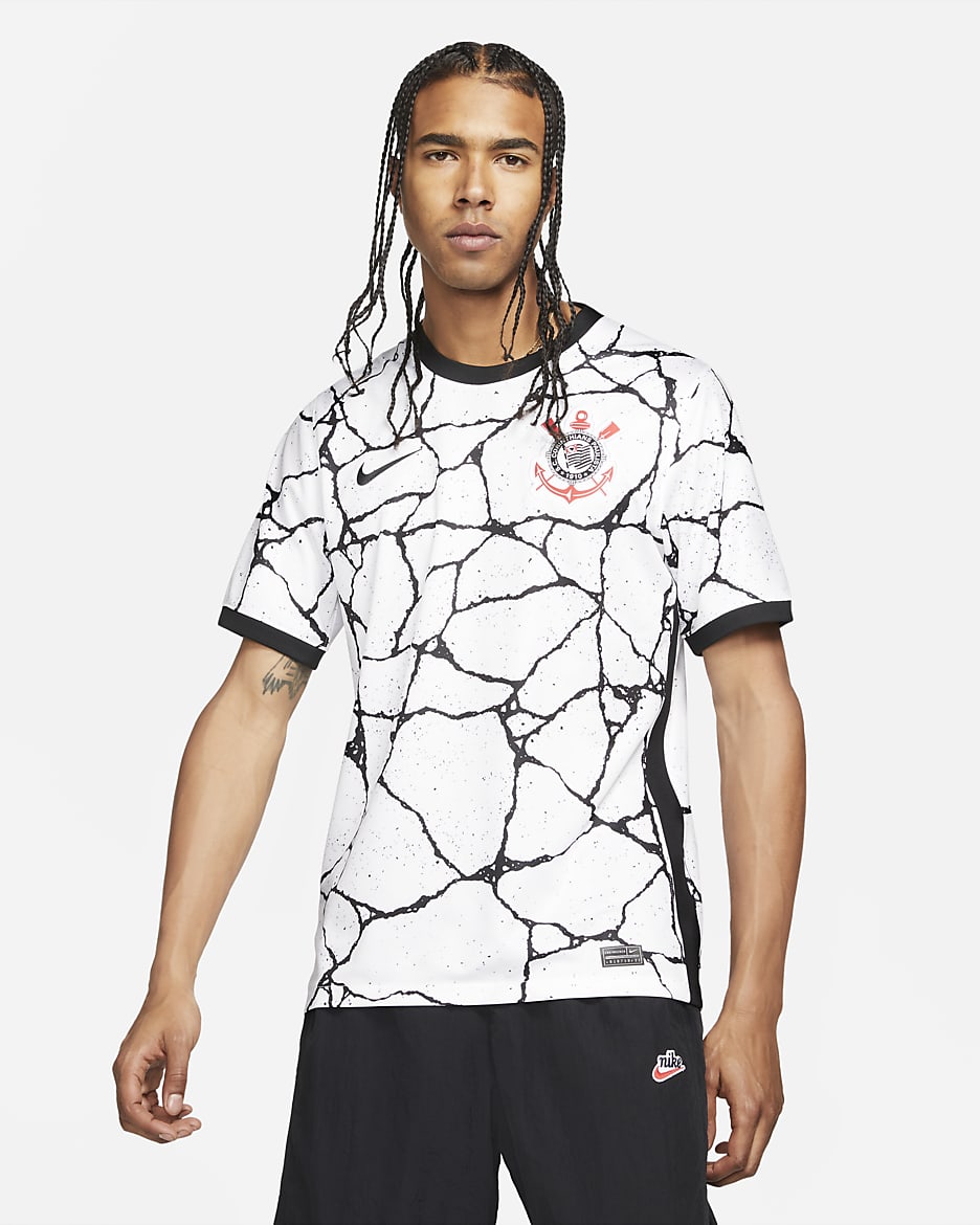 S.C.Maillot de football Corinthians 2021/22 Stadium Domicile pour Homme - Blanc/Noir/Noir