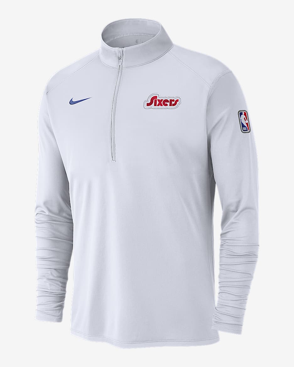 Philadelphia 76ers City Edition Men's Nike Dri-FIT NBA 1/2-Zip Long-Sleeve Top - White/White/Rush Blue