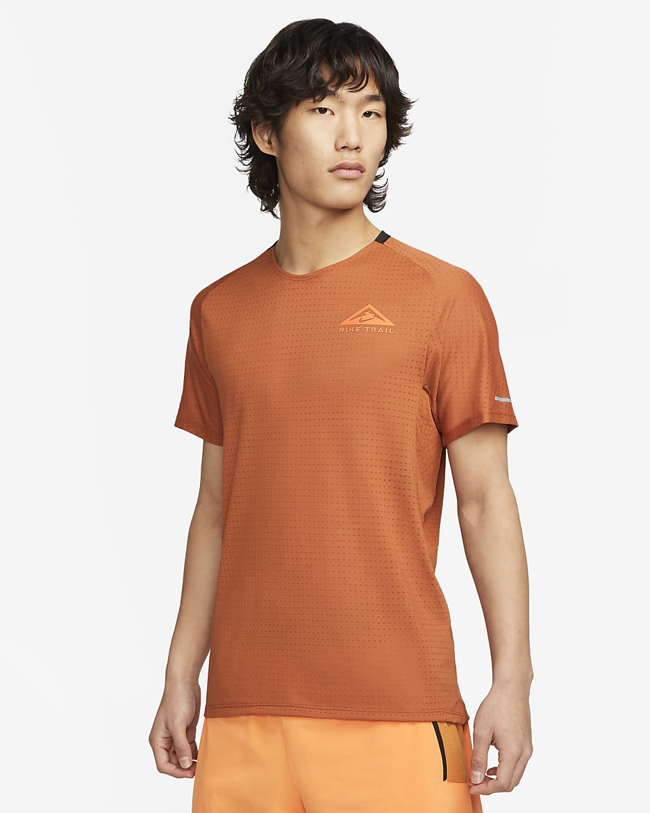 Nike Dri-FIT Trail Solar Chase Men's Short-Sleeve Trail Running Top - Dark Russet/Bright Mandarin
