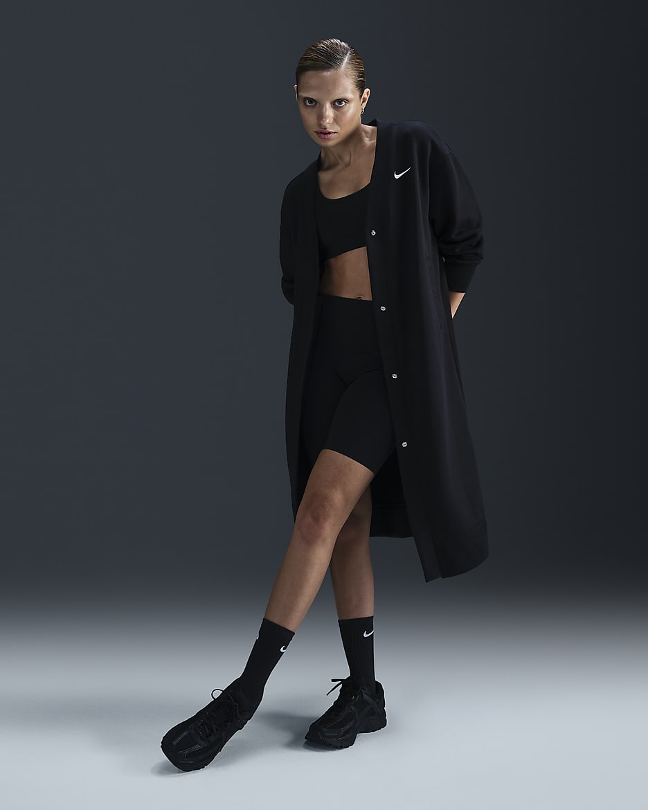 Nike Sportswear Phoenix Fleece Women's Oversized Long Cardigan - Black/Sail