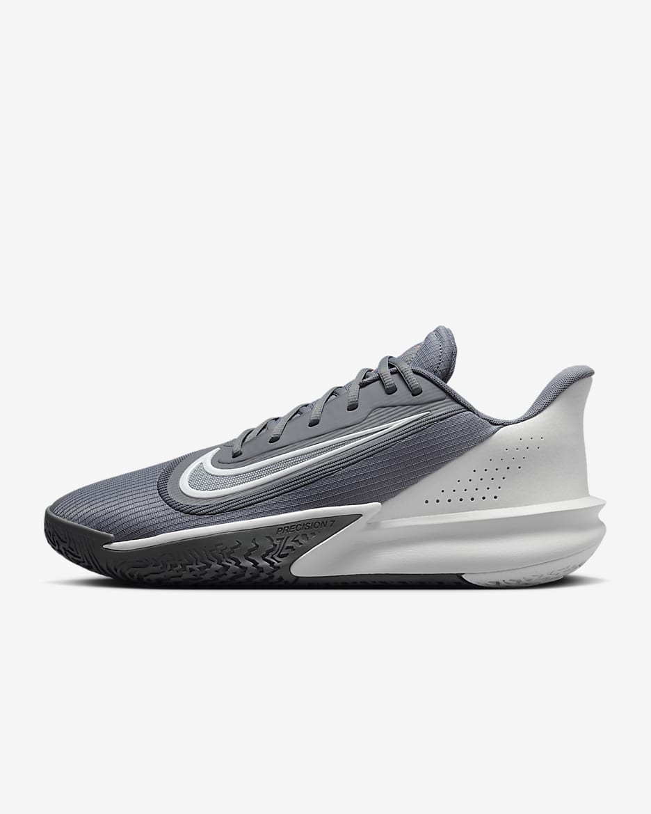 Tenis de básquetbol Nike Precision 7 - Gris humo/Gris hierro/Ponche cálido/Polvo fotón