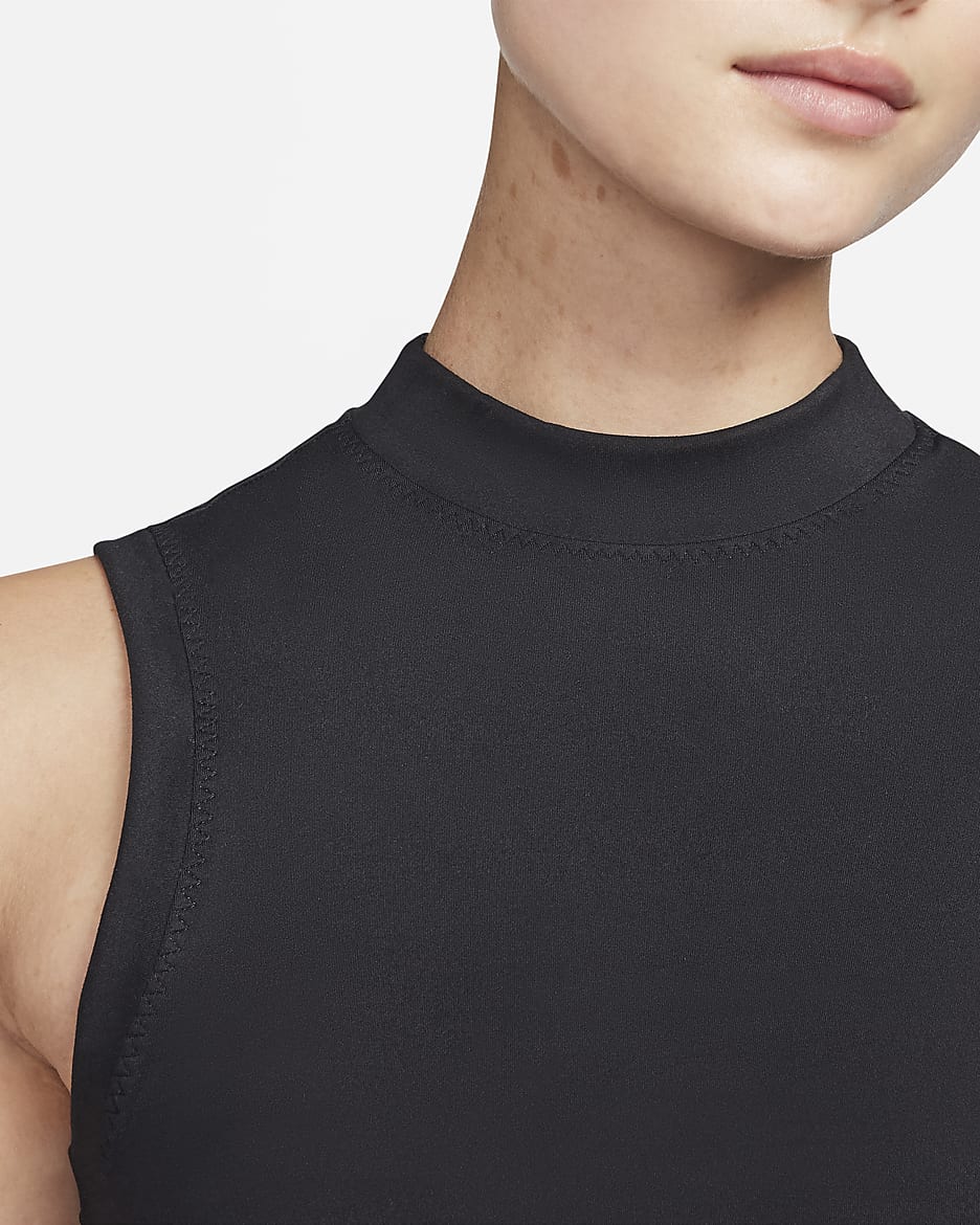 Nike One Fitted Dri-FIT kort singlet med høy hals til dame - Svart