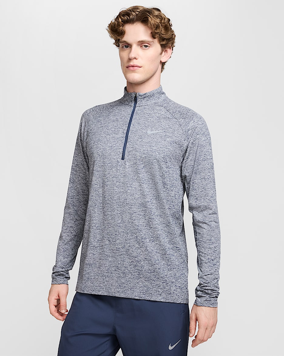 Playera de correr Dri-FIT con cierre de 1/4 para hombre Nike Stride - Trueno azul/Jaspeado