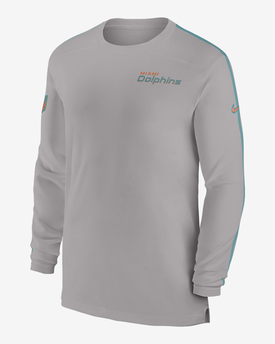 Miami Dolphins Sideline Coach Men's Nike Dri-FIT NFL Long-Sleeve Top - Grey