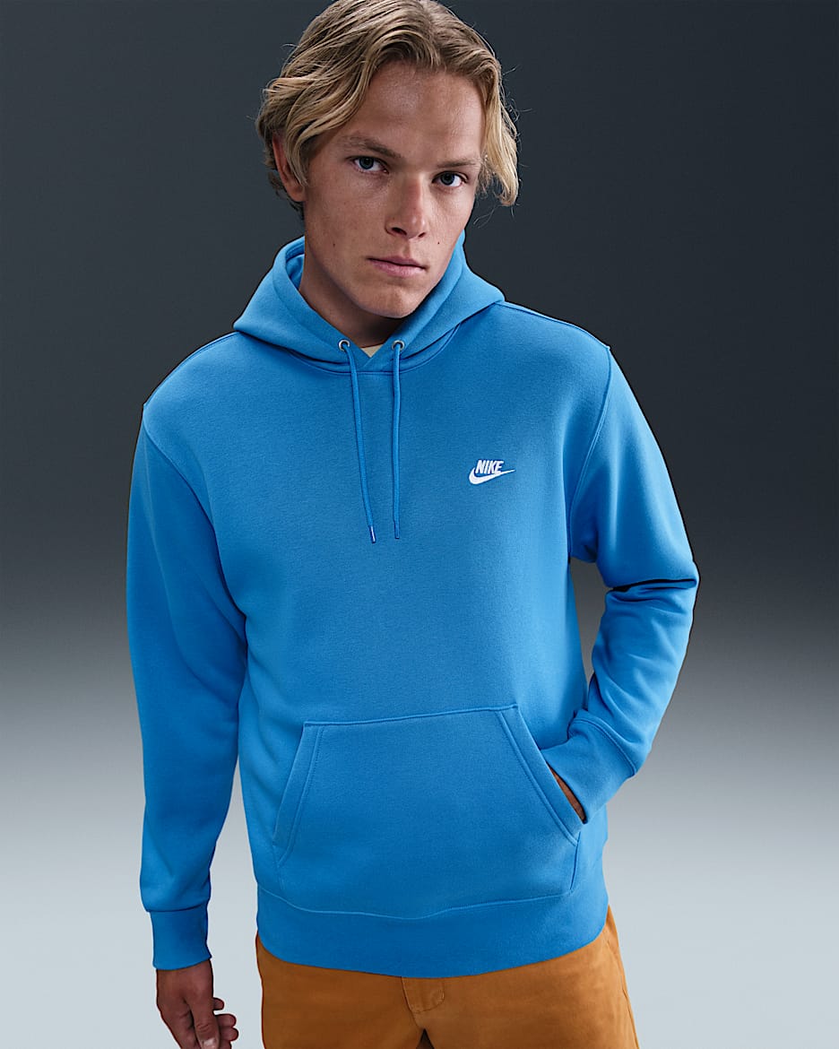 Nike Club Men's Pullover Fleece Hoodie - Light Photo Blue/Light Photo Blue/White