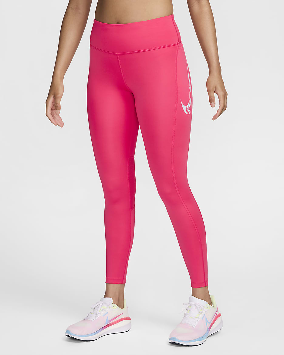 Nike Fast Women's Mid-Rise 7/8 Running Leggings with Pockets - Aster Pink/Glacier Blue