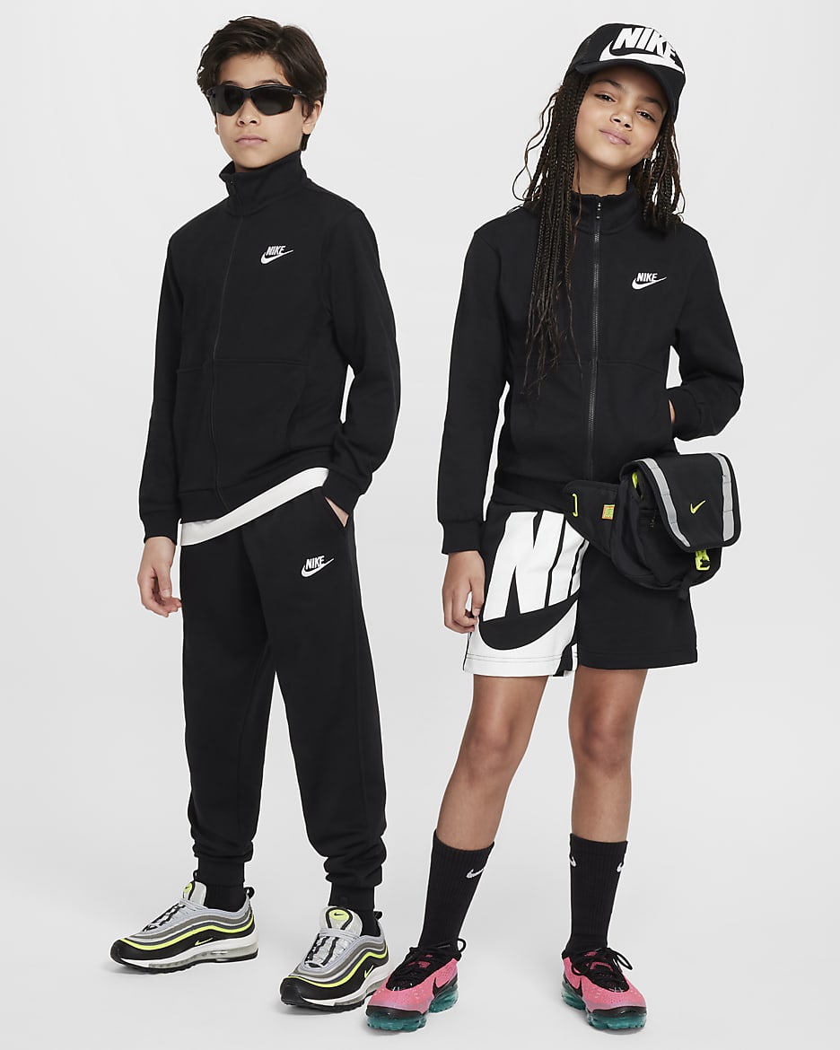 เสื้อแจ็คเก็ตถักซิปยาวเด็กโต Nike Sportswear Club - ดำ/ดำ/ขาว