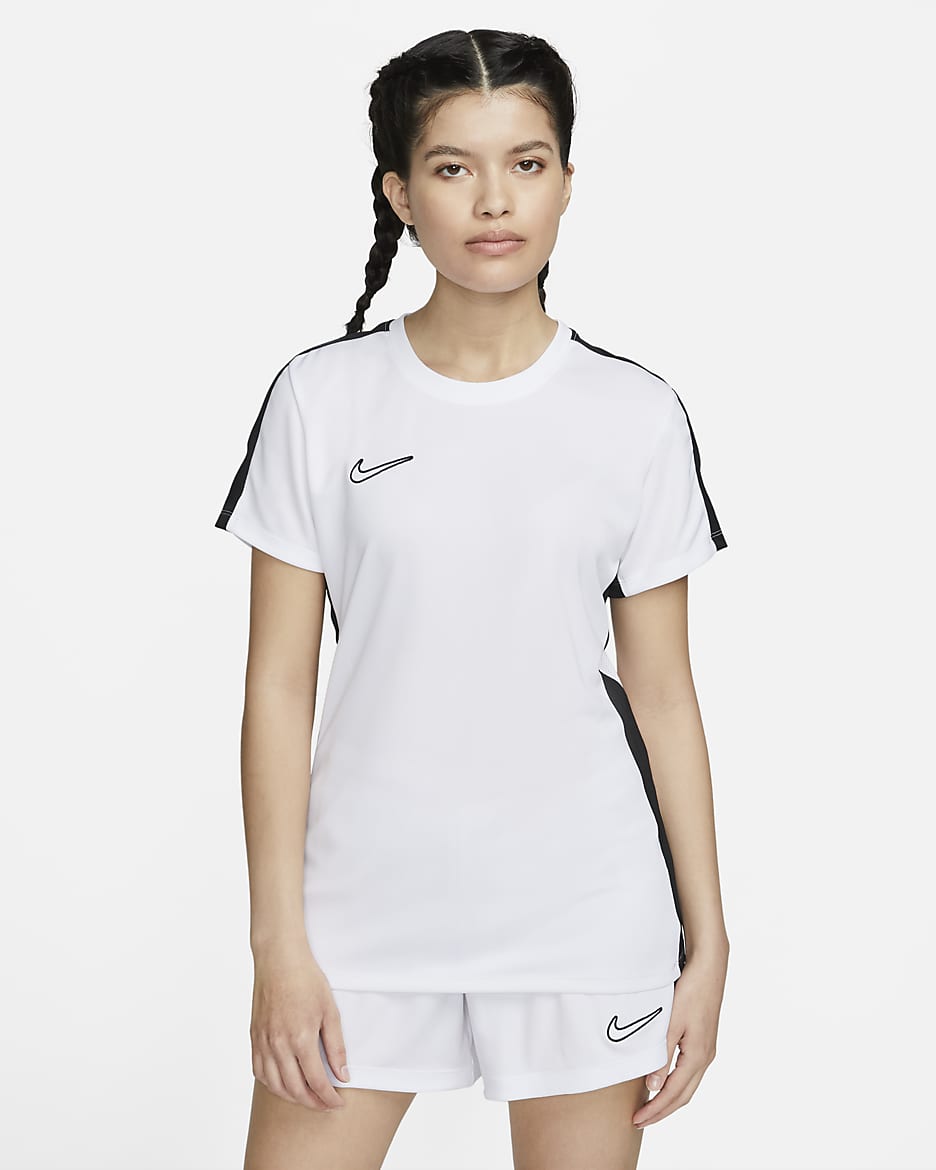 Nike Dri-FIT Academy 女款短袖足球上衣 - 白色/黑色/黑色