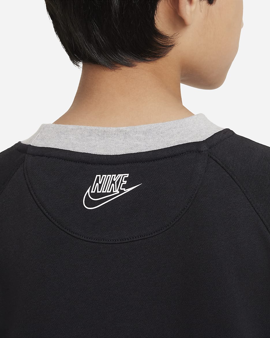 Nike Sportswear Older Kids' (Boys') Fleece Sweatshirt - Black/Light Smoke Grey/White/White