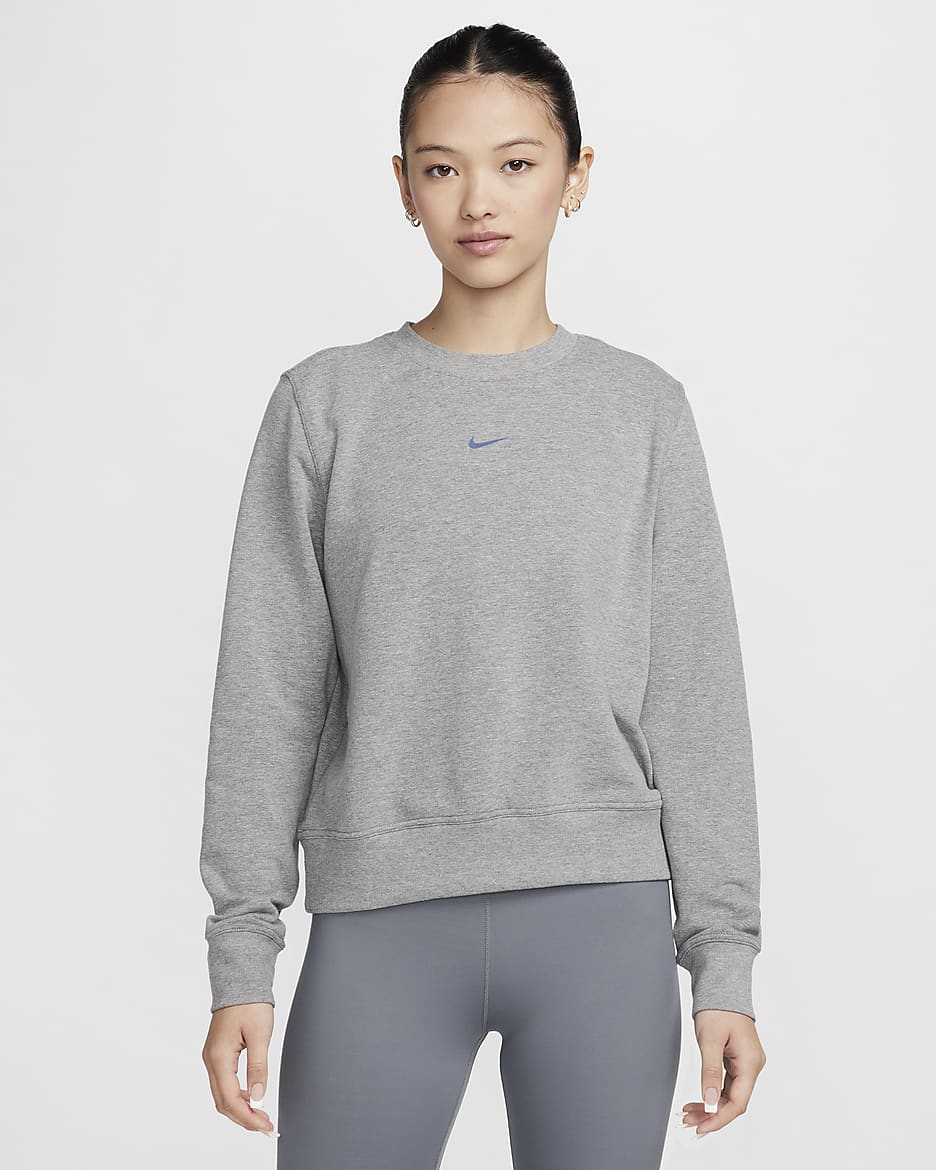 Nike Dri-FIT One Women's Crew-Neck French Terry Sweatshirt - Carbon Heather/White