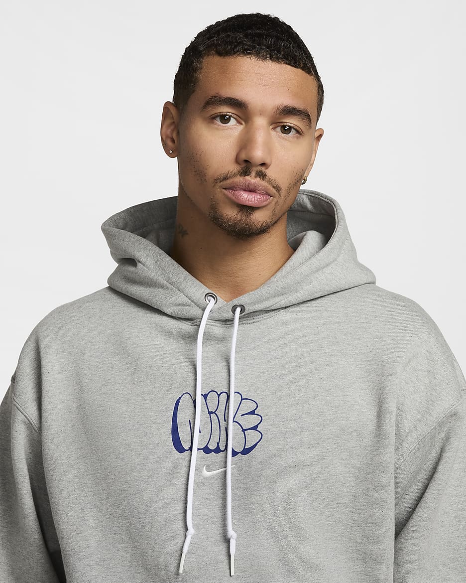 Nike Solo Swoosh Men's Fleece Hoodie - Dark Grey Heather/Sail