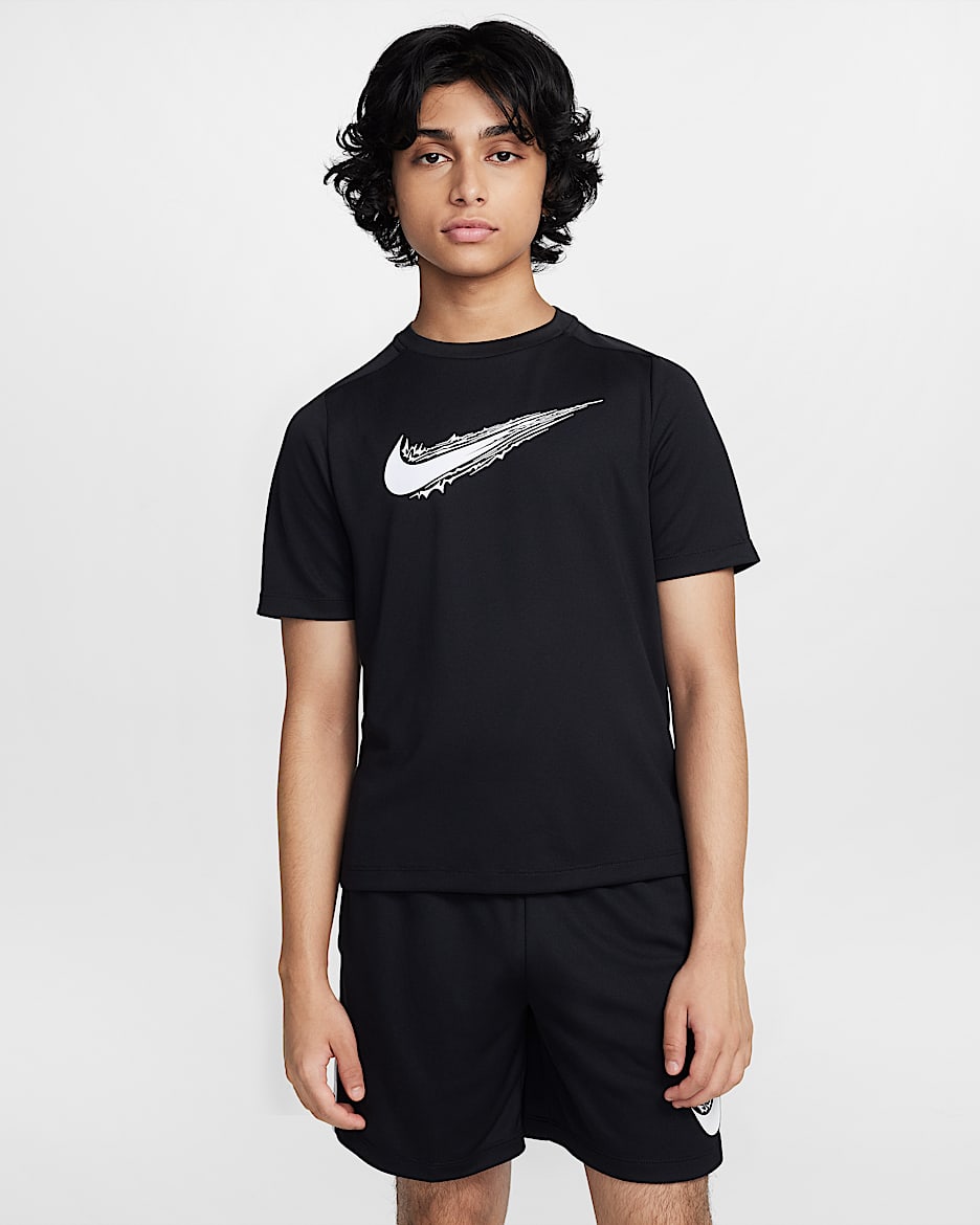 Nike Multi Older Kids' (Boys') Dri-FIT Short-Sleeve Top - Black/White
