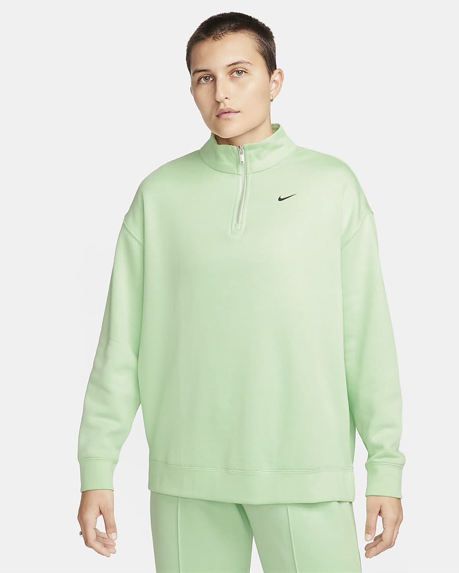 Nike Sportswear Fleece-Oberteil in Oversize mit Viertelreißverschluss für Damen - Vapor Green/Schwarz