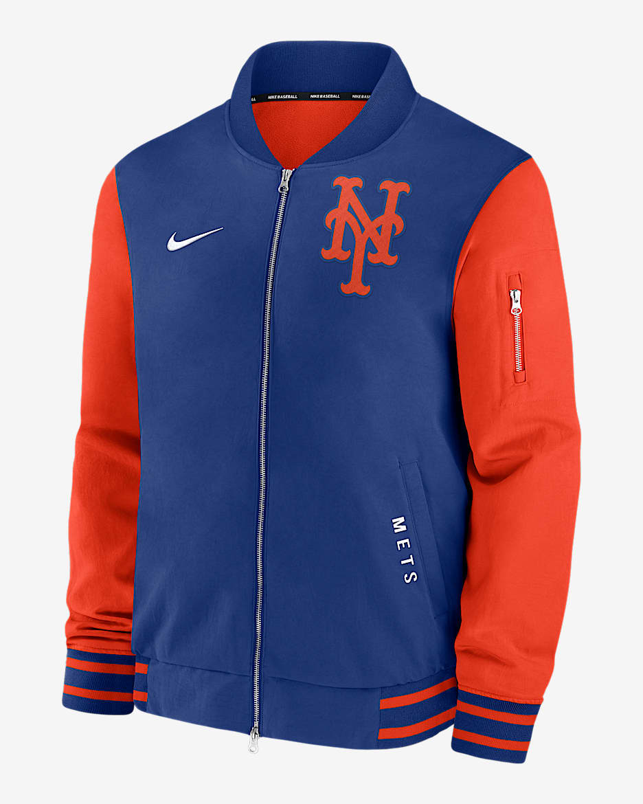 New York Mets Authentic Collection Dugout Men's Nike MLB Full-Zip Bomber Jacket - Rush Blue