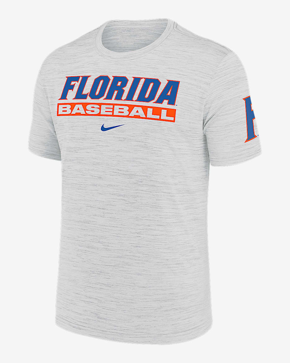 Playera universitaria Nike Dri-FIT para hombre Florida Gators Velocity Baseball Wordmark Stack - Blanco