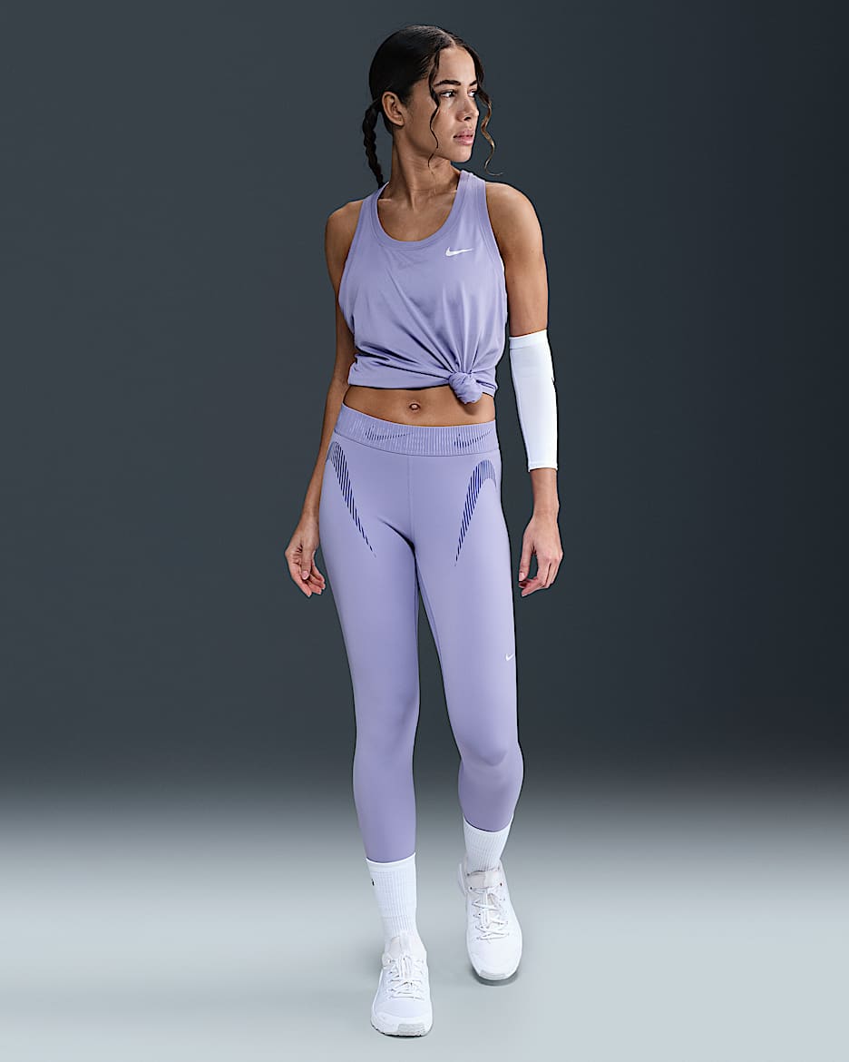 Leggings con gráfico de tiro medio de 7/8 para mujer Nike Pro - Hielo lila/Noche intenso/Blanco