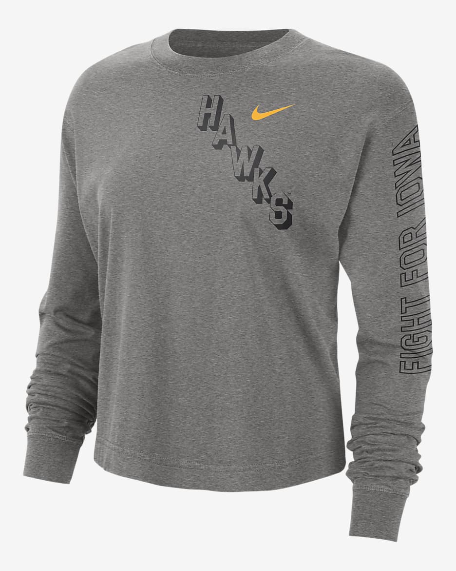 Iowa Heritage Women's Nike College Boxy Crew-Neck T-Shirt - Dark Grey Heather