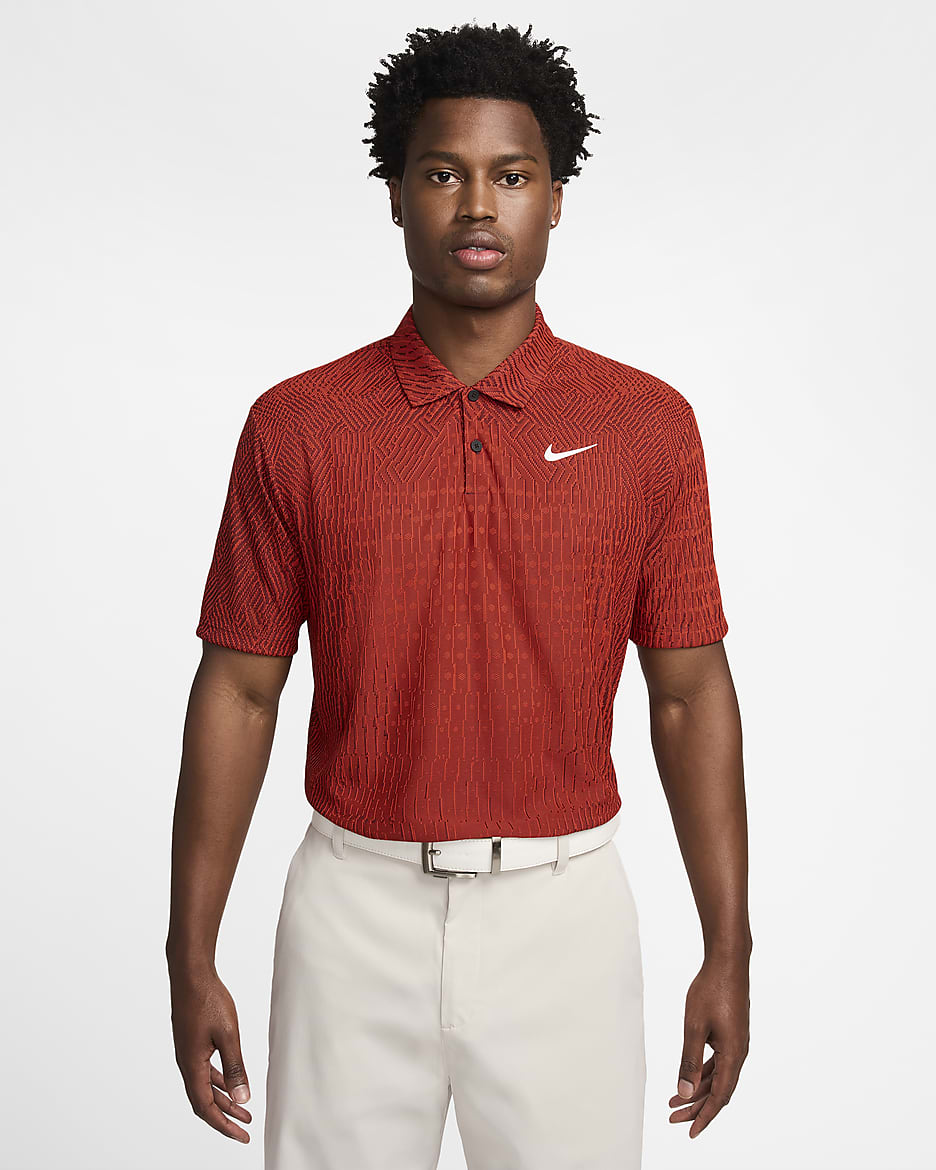 Pánská golfová polokošile Nike Dri-FIT ADV Tour - Picante Red/Burgundy Crush/Bílá