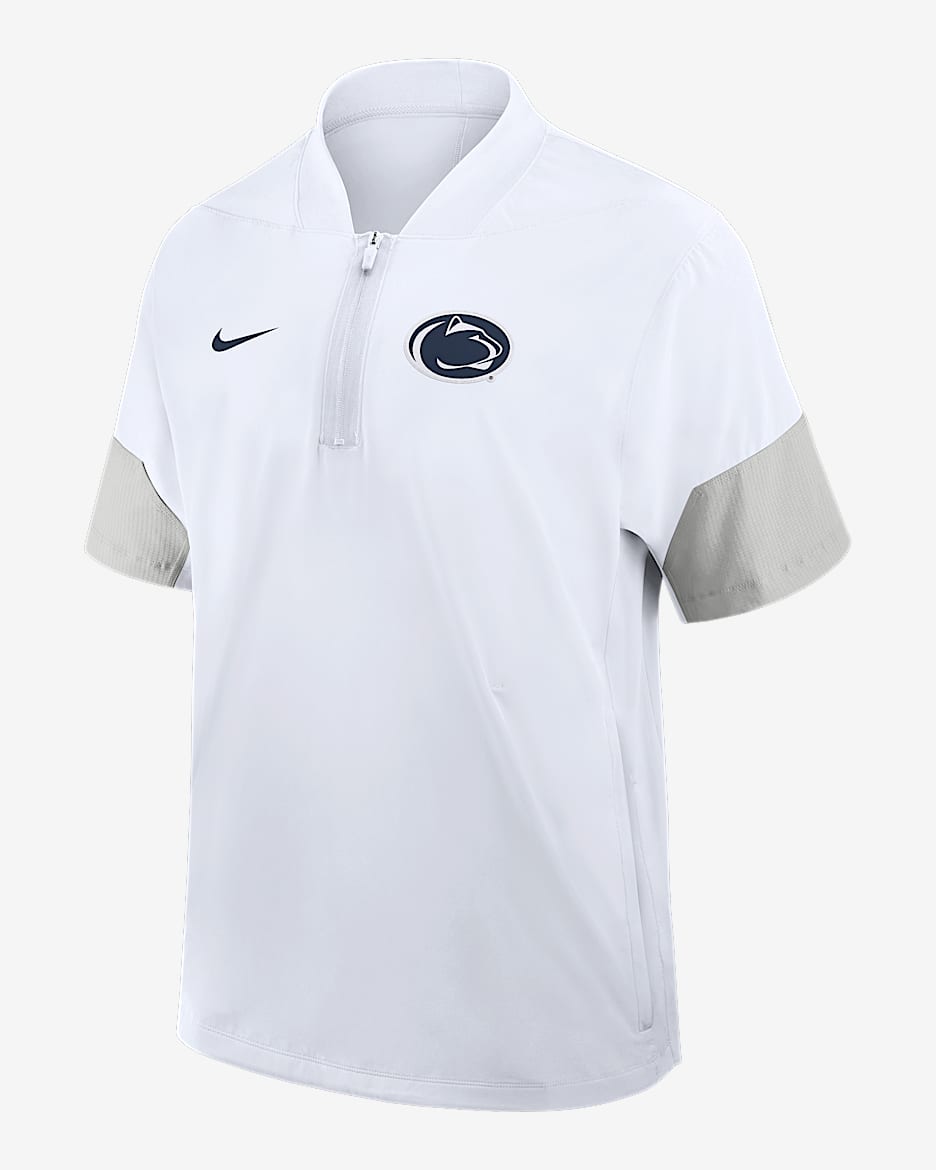 Chamarra con gorro de manga corta universitaria Nike de medio cierre para hombre Penn State Sideline Coach - Blanco