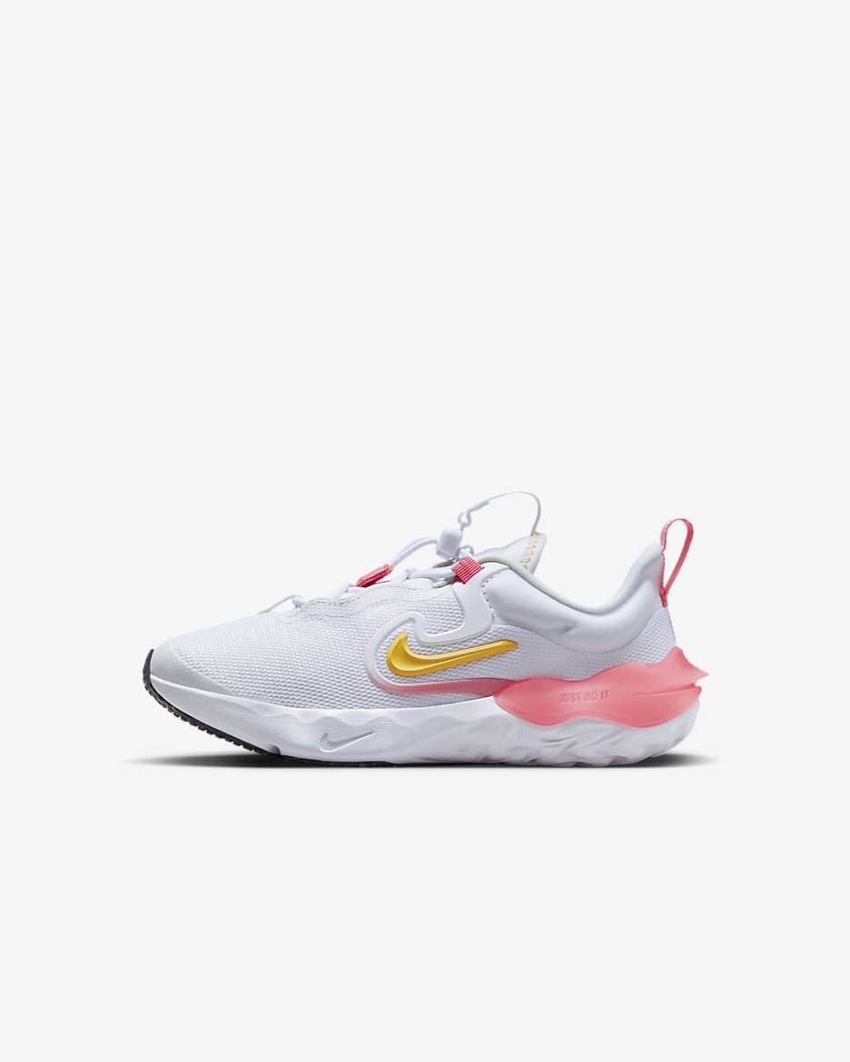 Nike Run Flow Younger Kids' Easy On/Off Shoes - White/Photon Dust/Coral Chalk/Citron Pulse
