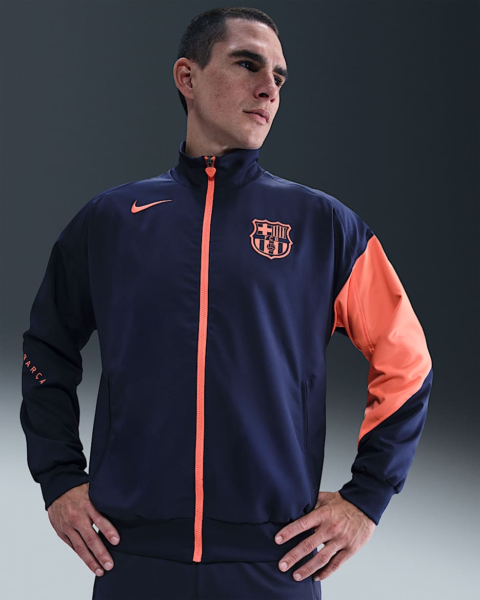 FC バルセロナ ストライク サード メンズ ナイキ Dri-FIT トータル 90 サッカー アンセム ジャケット - ミッドナイトネイビー/ブライトマンゴー/ブライトマンゴー