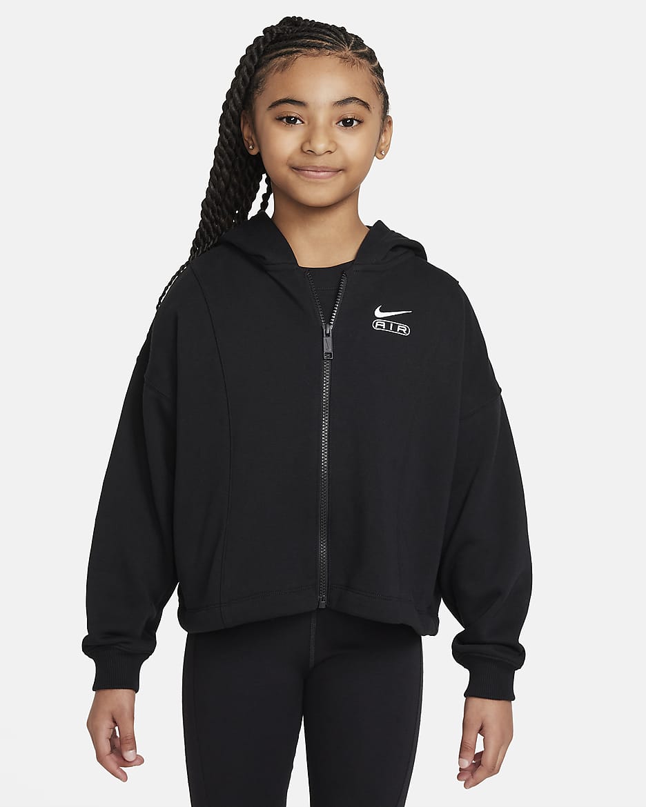 Nike Air Girls' French Terry Full-Zip Hoodie - Black/White