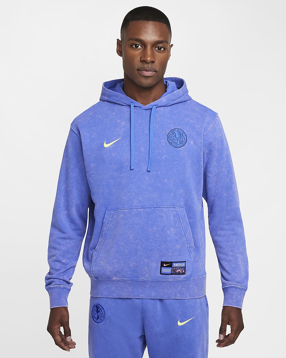 Club América Club Third Men's Nike Soccer French Terry Pullover Hoodie - Medium Blue/Lemon Chiffon