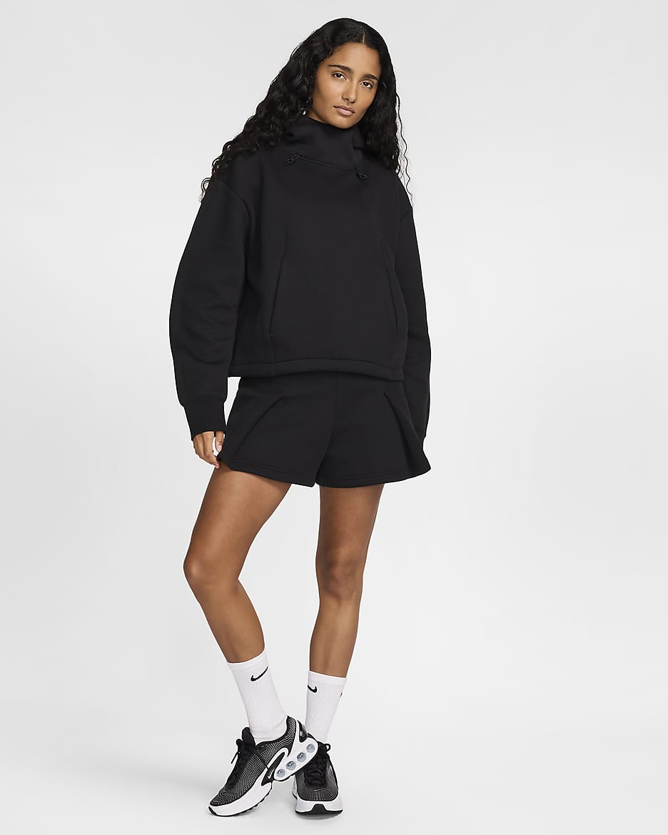 Shorts de tiro alto de 8 cm plisados para mujer Nike Sportswear Tech Fleece - Negro/Negro