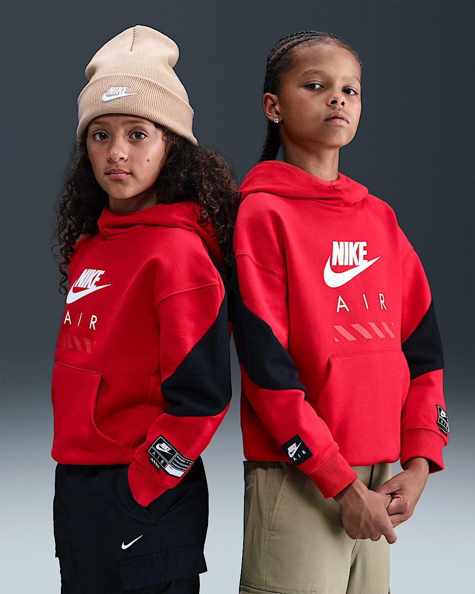 Nike Air Older Kids' Fleece Pullover Hoodie - University Red/Black/White