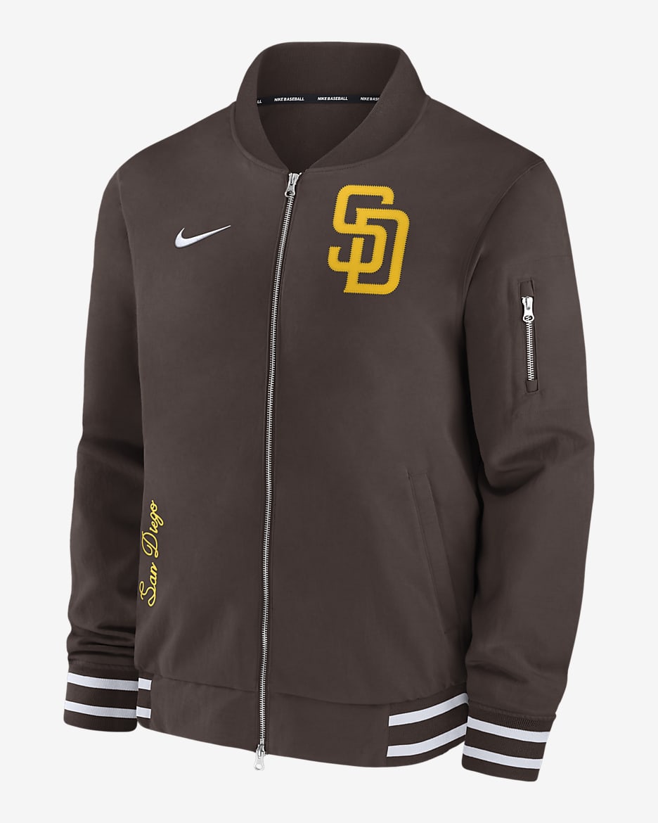San Diego Padres Authentic Collection Men's Nike MLB Full-Zip Bomber Jacket - Brown