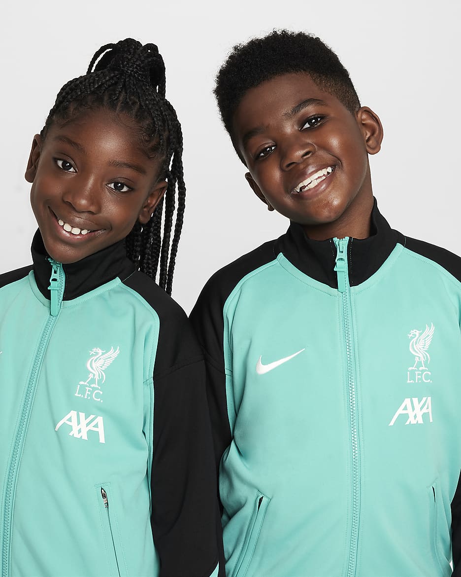 Liverpool FC Academy Pro Nike Dri-FIT voetbalvolksliedjack voor kids - Washed Teal/Zwart/Sail