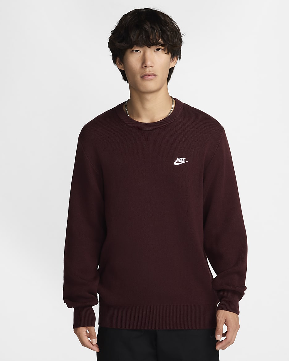 Nike Club Men's Crew-Neck Jumper - Burgundy Crush/White