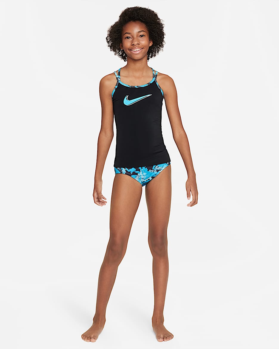 Conjunto de tankini de espalda cruzada para niña talla grande Nike - Azul relámpago