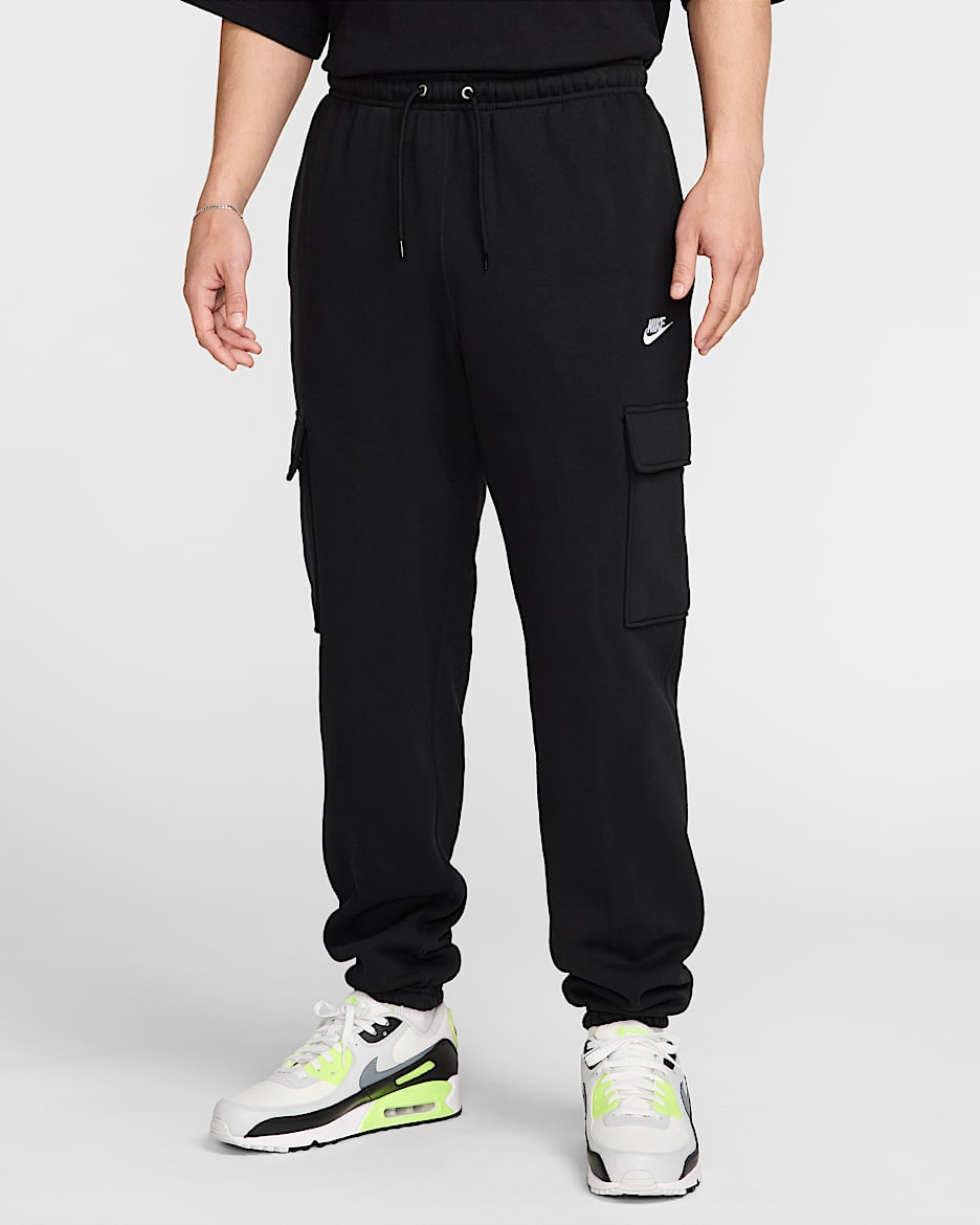 Męskie bojówki z dzianiny Nike Club - Czerń/Czerń/Biel