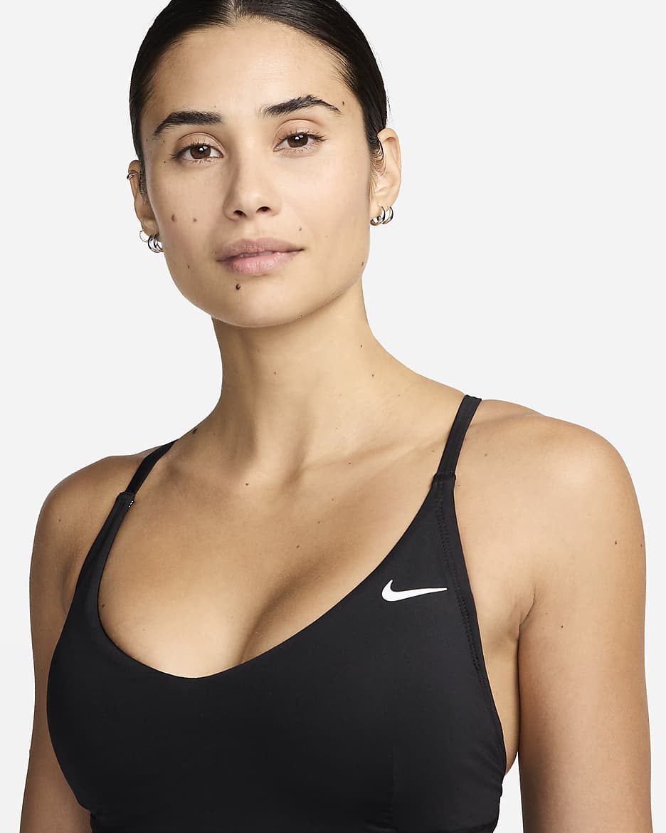 Top de midkini con cuello en V para mujer Nike Swim - Negro