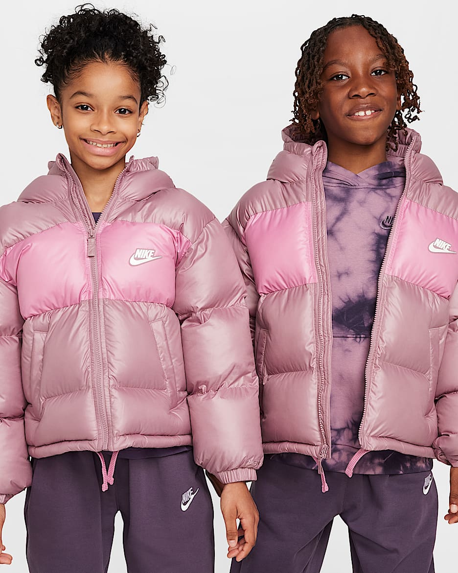 Nike Sportswear Heavyweight Synthetic Fill EasyOn Older Kids' Therma-FIT Repel Loose Hooded Jacket - Plum Dust/Magic Flamingo/White