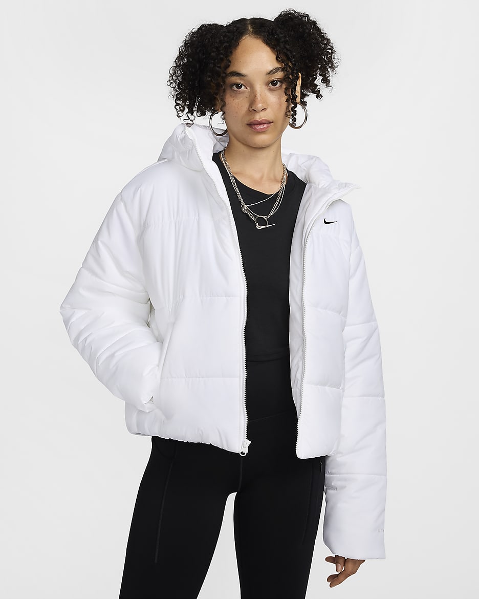 Nike Sportswear Classic Puffer Women's Therma-FIT Loose Hooded Jacket - White/Black