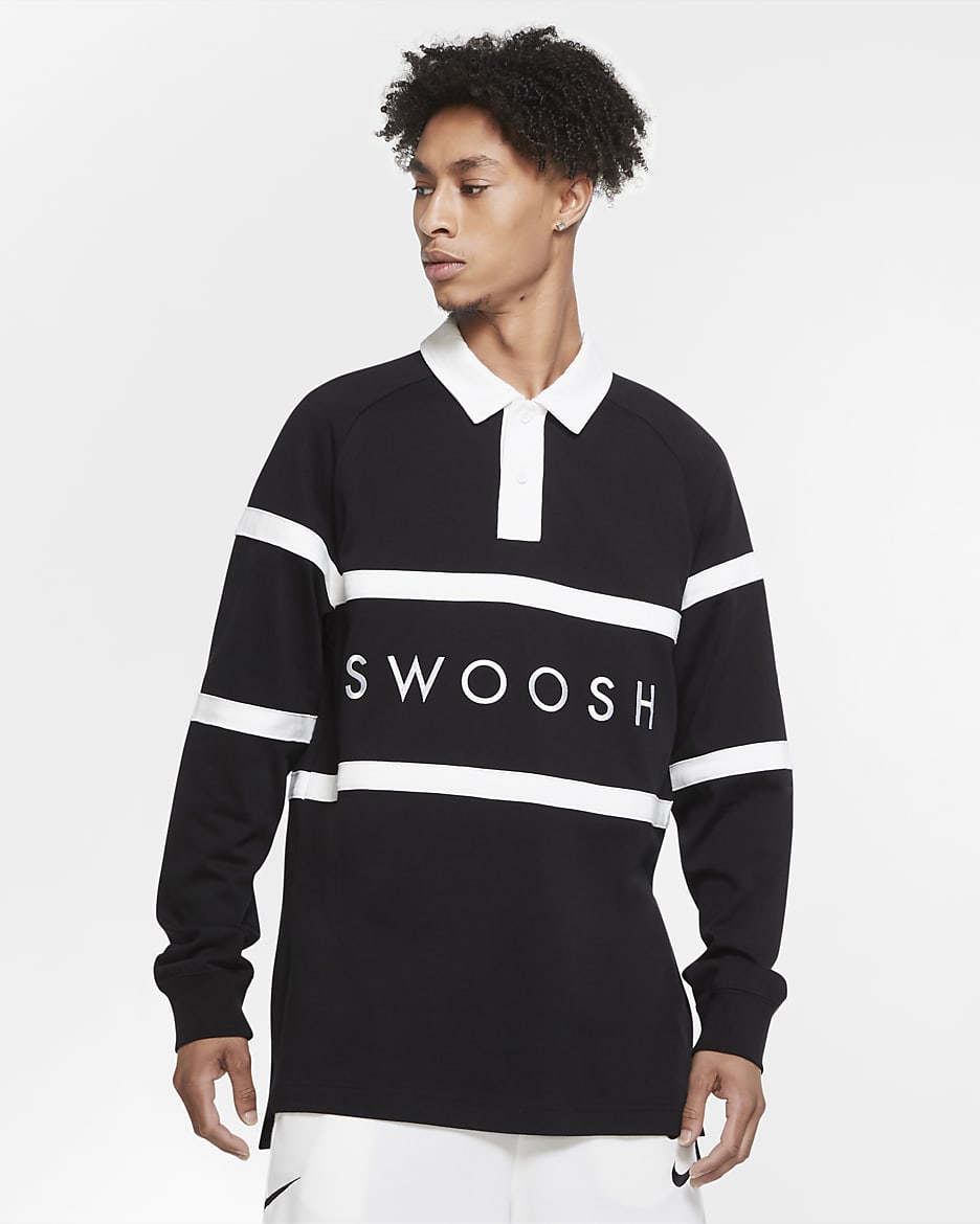 Camisa de rugby para hombre Nike Sportswear Swoosh - Negro/Blanco/Blanco