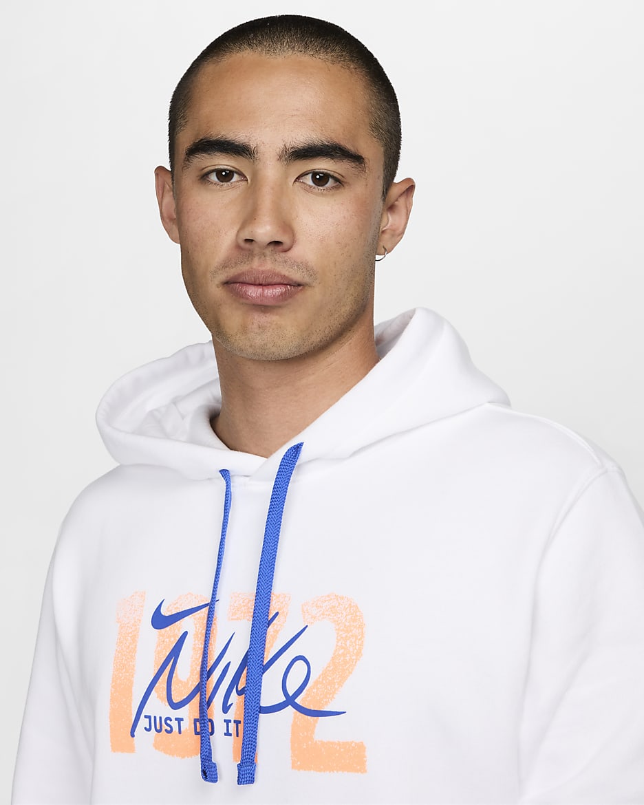 Nike Sportswear Club Fleece Men's Pullover Hoodie - White/Hyper Royal/Total Orange