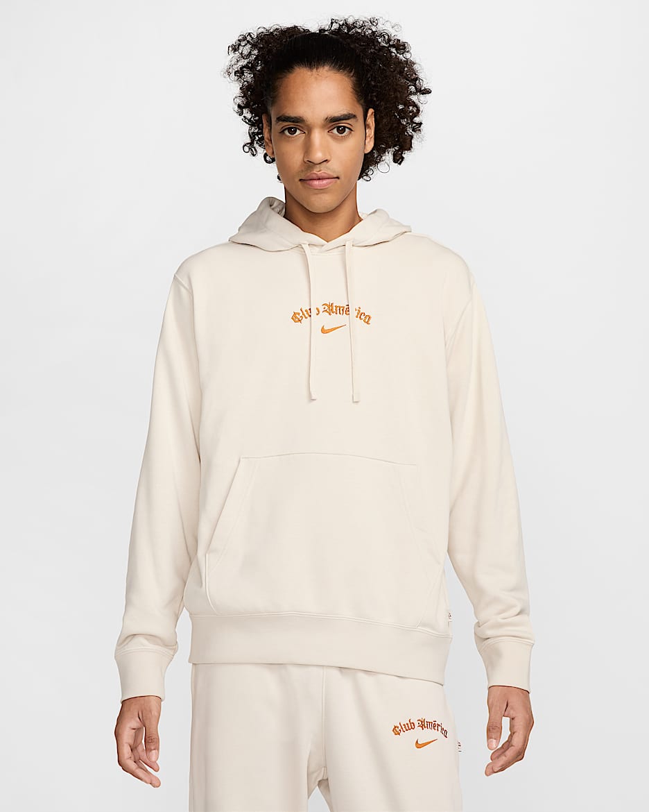 Sudadera con gorro sin cierre de fútbol Nike de French Terry para hombre Club América Club Special Edition - Marrón verdoso claro/Naranja ceniza