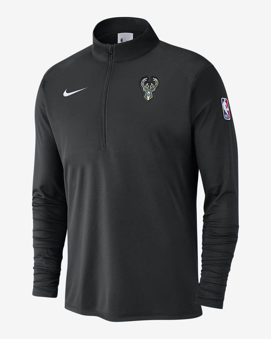 Playera de manga larga Nike de la NBA de medio cierre para hombre Milwaukee Bucks - Negro/Negro/Blanco