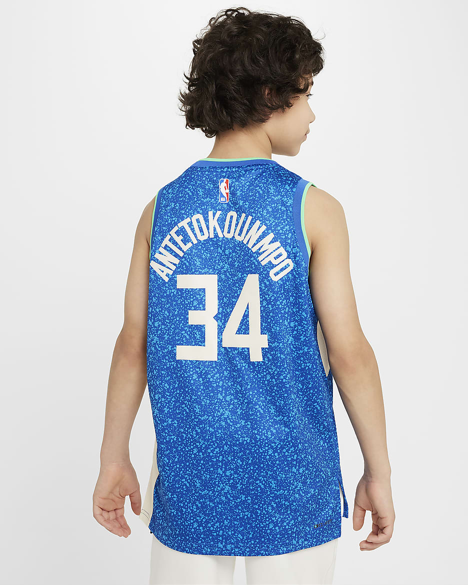 Giannis Antetokounmpo Milwaukee Bucks 2023/24 City Edition Older Kids' Nike Dri-FIT NBA Swingman Jersey - Game Royal