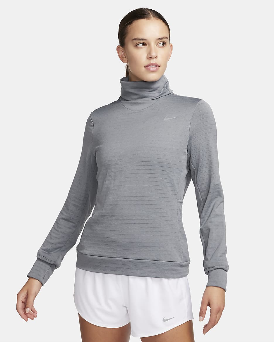 Playera de cuello de tortuga de running para mujer Nike Therma-FIT Swift Element - Gris humo