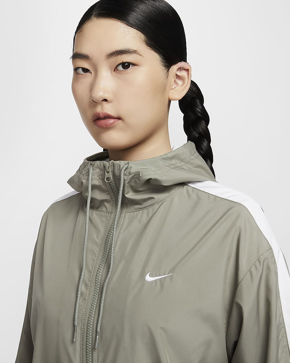 Nike Sportswear Classic Wovens Women's Loose UV Protection Hooded Jacket - Light Army/White